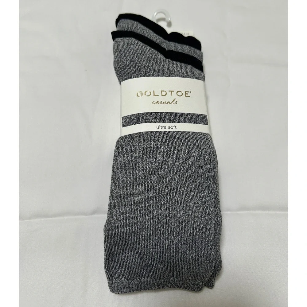 Goldtoe Casuals Ultra Soft Crew Socks 4 Pack Mens Grey Black Essential New
